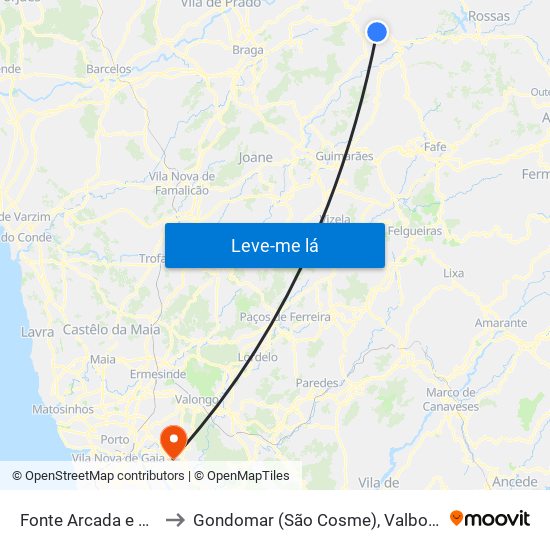 Fonte Arcada e Oliveira to Gondomar (São Cosme), Valbom e Jovim map