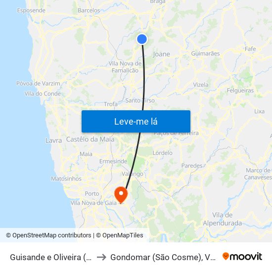 Guisande e Oliveira (São Pedro) to Gondomar (São Cosme), Valbom e Jovim map