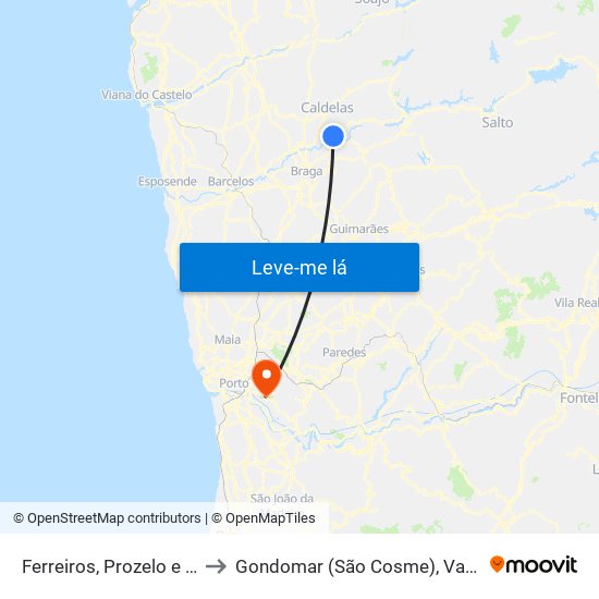 Ferreiros, Prozelo e Besteiros to Gondomar (São Cosme), Valbom e Jovim map