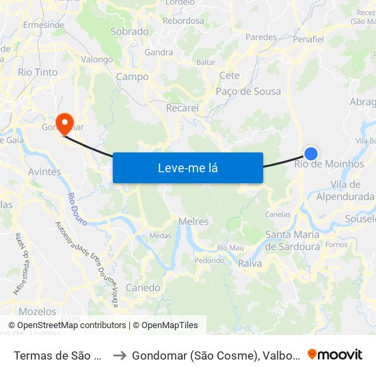 Termas de São Vicente to Gondomar (São Cosme), Valbom e Jovim map