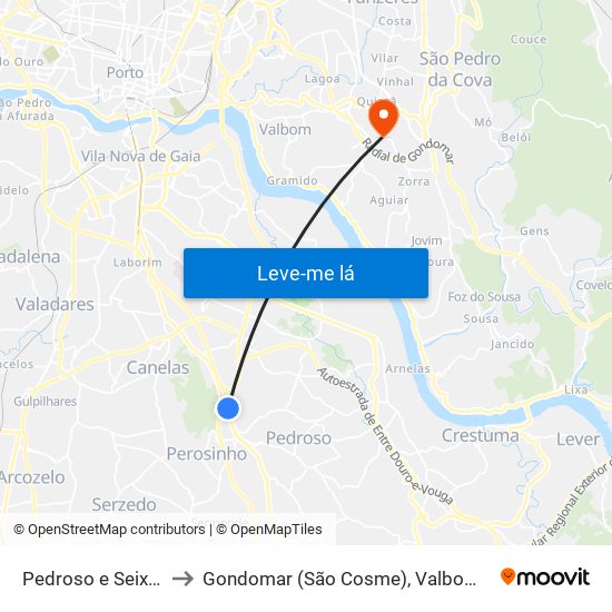 Pedroso e Seixezelo to Gondomar (São Cosme), Valbom e Jovim map