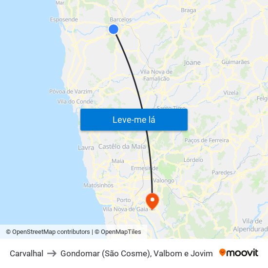 Carvalhal to Gondomar (São Cosme), Valbom e Jovim map