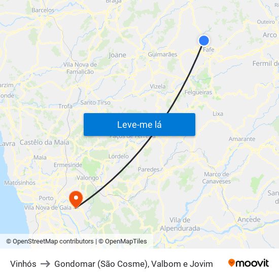 Vinhós to Gondomar (São Cosme), Valbom e Jovim map