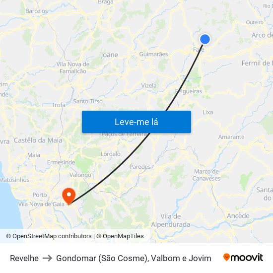Revelhe to Gondomar (São Cosme), Valbom e Jovim map