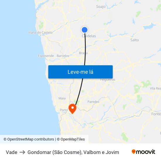 Vade to Gondomar (São Cosme), Valbom e Jovim map