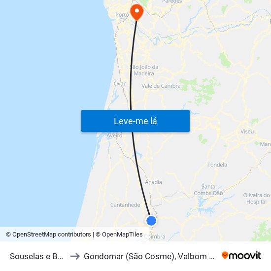 Souselas e Botão to Gondomar (São Cosme), Valbom e Jovim map