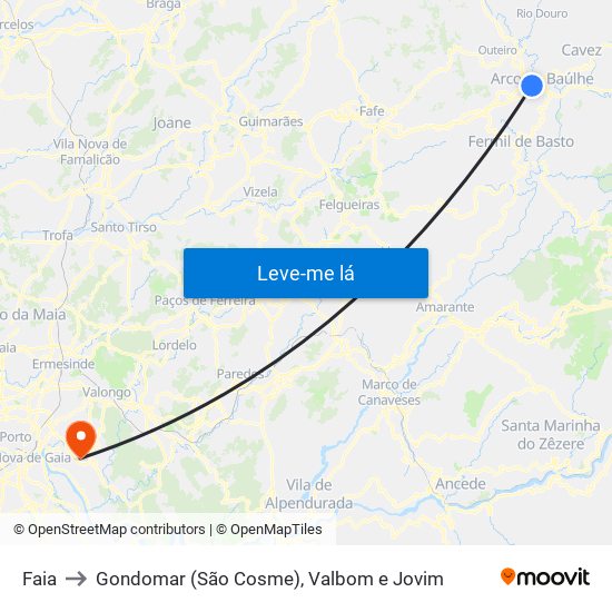 Faia to Gondomar (São Cosme), Valbom e Jovim map