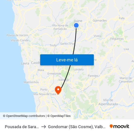 Pousada de Saramagos to Gondomar (São Cosme), Valbom e Jovim map