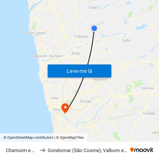 Chamoim e Vilar to Gondomar (São Cosme), Valbom e Jovim map