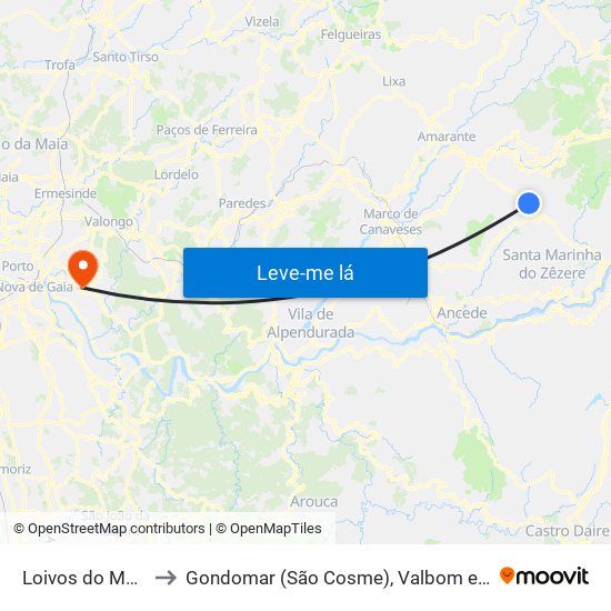 Loivos do Monte to Gondomar (São Cosme), Valbom e Jovim map