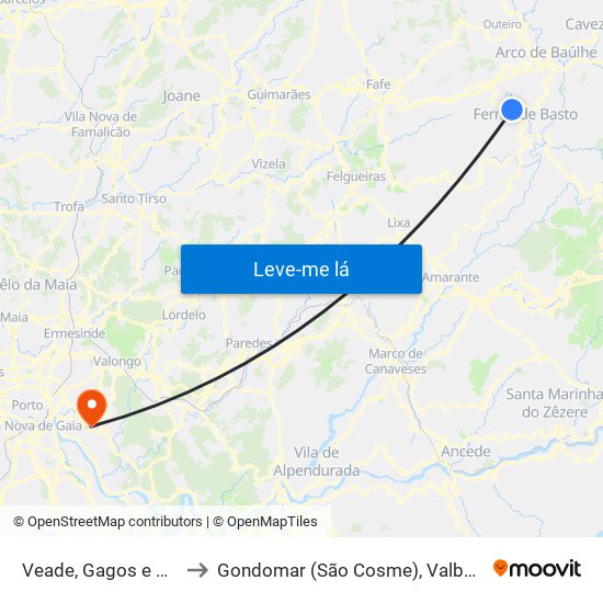 Veade, Gagos e Molares to Gondomar (São Cosme), Valbom e Jovim map