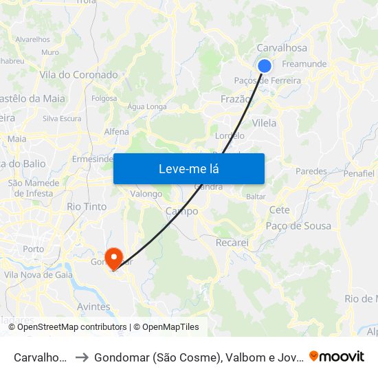 Carvalhosa to Gondomar (São Cosme), Valbom e Jovim map