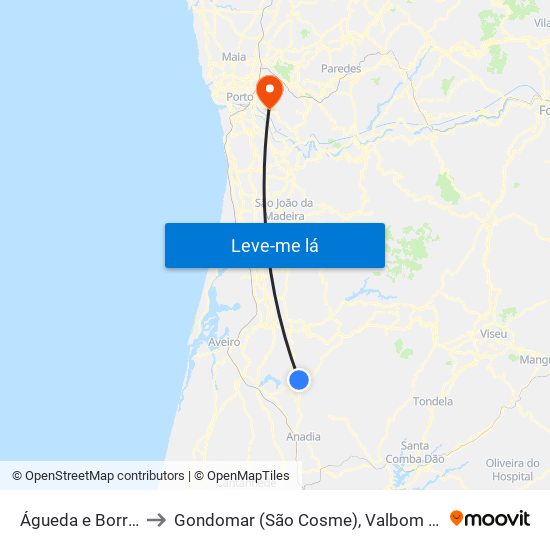 Águeda e Borralha to Gondomar (São Cosme), Valbom e Jovim map