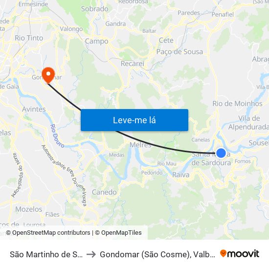 São Martinho de Sardoura to Gondomar (São Cosme), Valbom e Jovim map