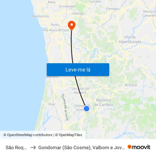 São Roque to Gondomar (São Cosme), Valbom e Jovim map