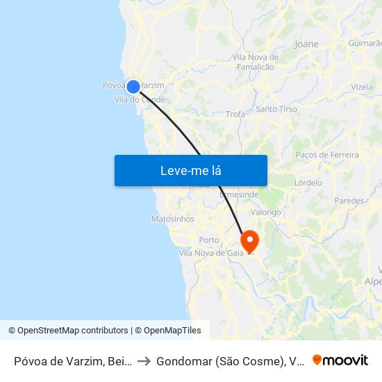 Póvoa de Varzim, Beiriz e Argivai to Gondomar (São Cosme), Valbom e Jovim map