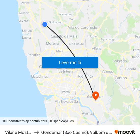 Vilar e Mosteiró to Gondomar (São Cosme), Valbom e Jovim map