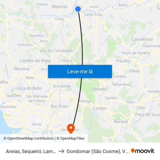 Areias, Sequeiró, Lama e Palmeira to Gondomar (São Cosme), Valbom e Jovim map