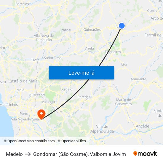 Medelo to Gondomar (São Cosme), Valbom e Jovim map