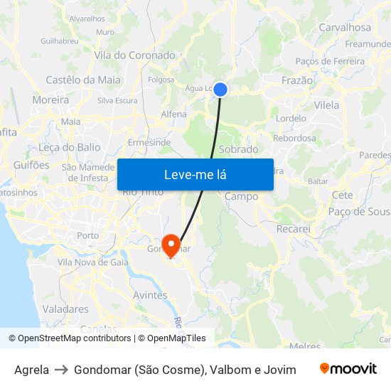 Agrela to Gondomar (São Cosme), Valbom e Jovim map