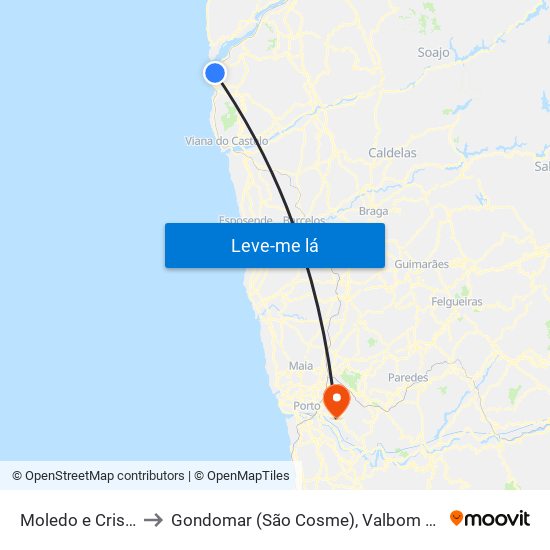 Moledo e Cristelo to Gondomar (São Cosme), Valbom e Jovim map