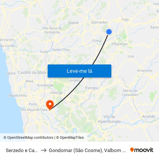 Serzedo e Calvos to Gondomar (São Cosme), Valbom e Jovim map