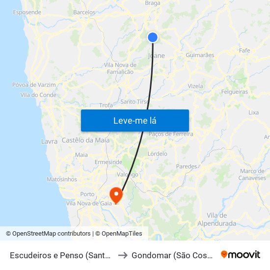Escudeiros e Penso (Santo Estêvão e São Vicente) to Gondomar (São Cosme), Valbom e Jovim map