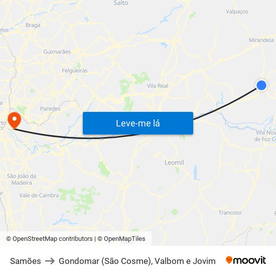 Samões to Gondomar (São Cosme), Valbom e Jovim map