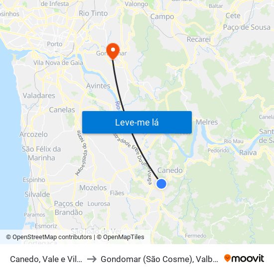 Canedo, Vale e Vila Maior to Gondomar (São Cosme), Valbom e Jovim map