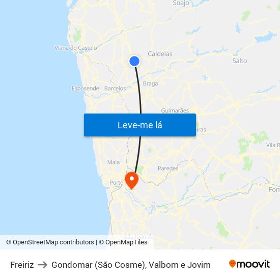 Freiriz to Gondomar (São Cosme), Valbom e Jovim map