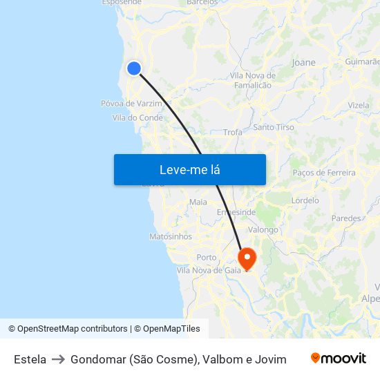 Estela to Gondomar (São Cosme), Valbom e Jovim map