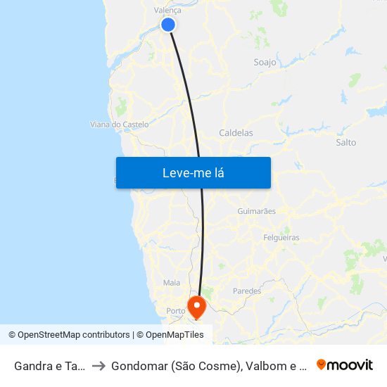 Gandra e Taião to Gondomar (São Cosme), Valbom e Jovim map