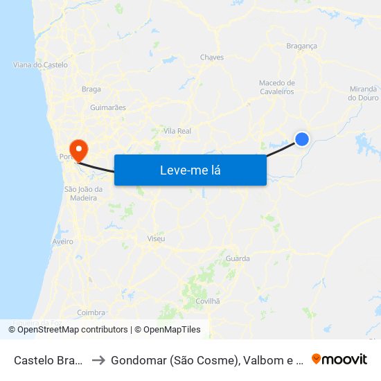 Castelo Branco to Gondomar (São Cosme), Valbom e Jovim map