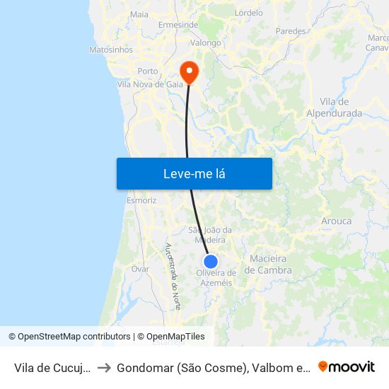 Vila de Cucujães to Gondomar (São Cosme), Valbom e Jovim map