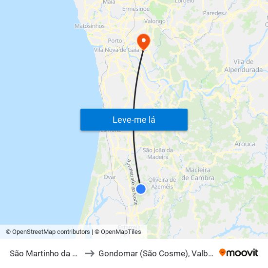 São Martinho da Gândara to Gondomar (São Cosme), Valbom e Jovim map