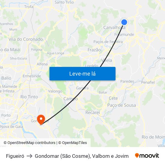 Figueiró to Gondomar (São Cosme), Valbom e Jovim map