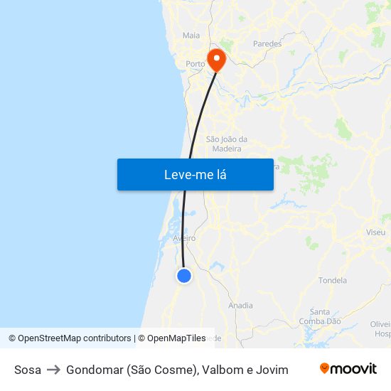 Sosa to Gondomar (São Cosme), Valbom e Jovim map