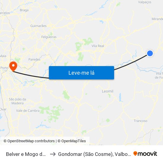 Belver e Mogo de Malta to Gondomar (São Cosme), Valbom e Jovim map