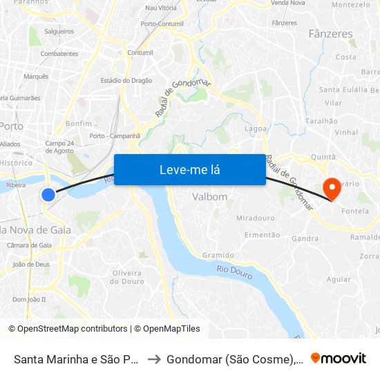 Santa Marinha e São Pedro da Afurada to Gondomar (São Cosme), Valbom e Jovim map