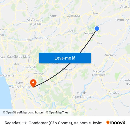 Regadas to Gondomar (São Cosme), Valbom e Jovim map