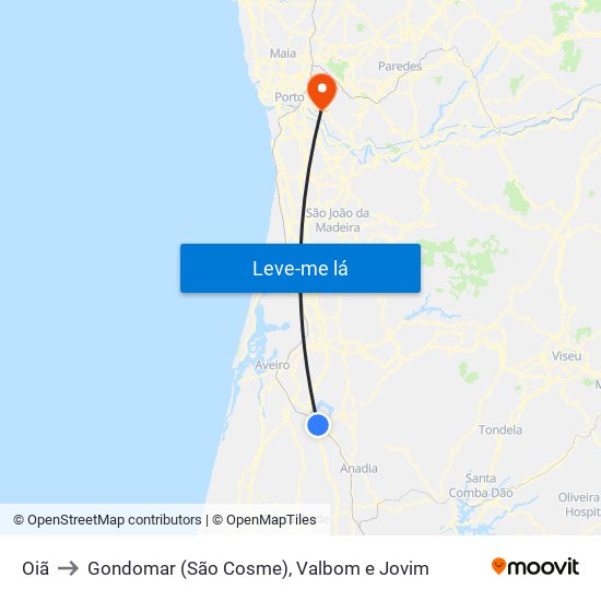 Oiã to Gondomar (São Cosme), Valbom e Jovim map