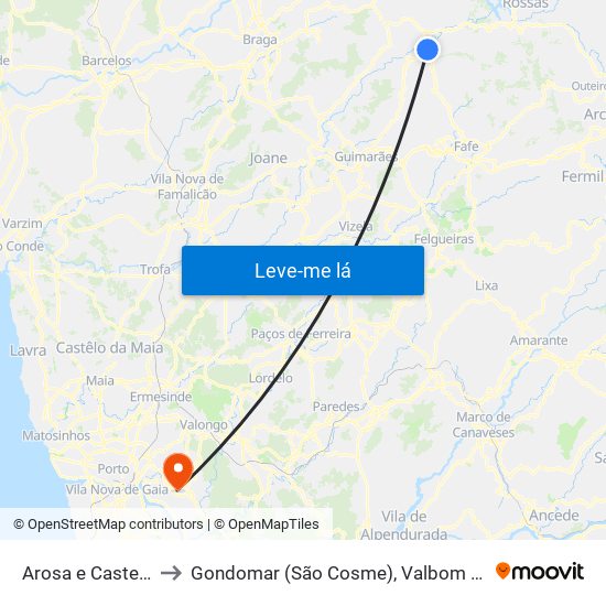 Arosa e Castelões to Gondomar (São Cosme), Valbom e Jovim map