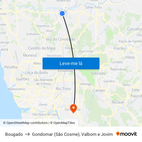 Bougado to Gondomar (São Cosme), Valbom e Jovim map