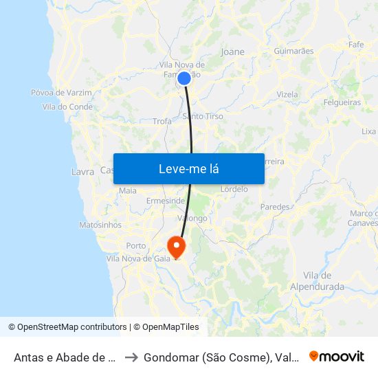 Antas e Abade de Vermoim to Gondomar (São Cosme), Valbom e Jovim map