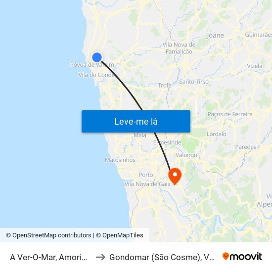 A Ver-O-Mar, Amorim e Terroso to Gondomar (São Cosme), Valbom e Jovim map