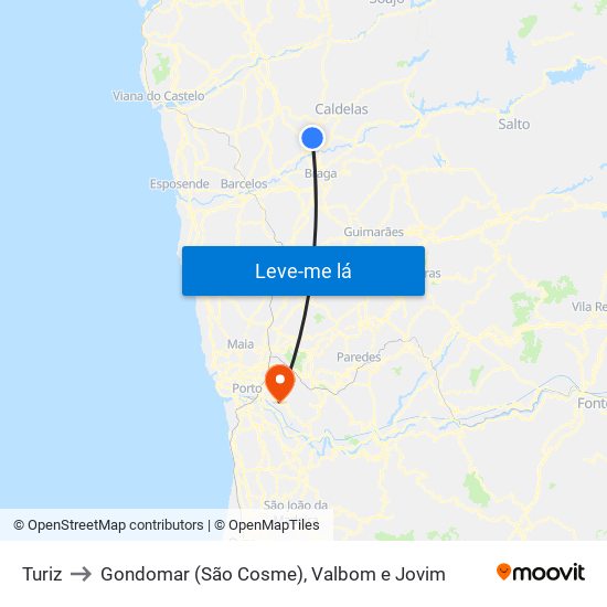Turiz to Gondomar (São Cosme), Valbom e Jovim map