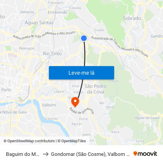 Baguim do Monte to Gondomar (São Cosme), Valbom e Jovim map