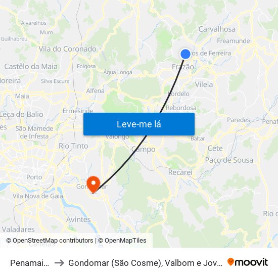 Penamaior to Gondomar (São Cosme), Valbom e Jovim map