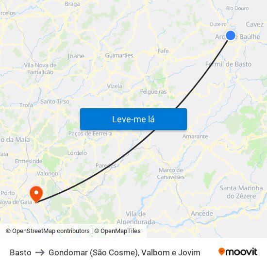 Basto to Gondomar (São Cosme), Valbom e Jovim map