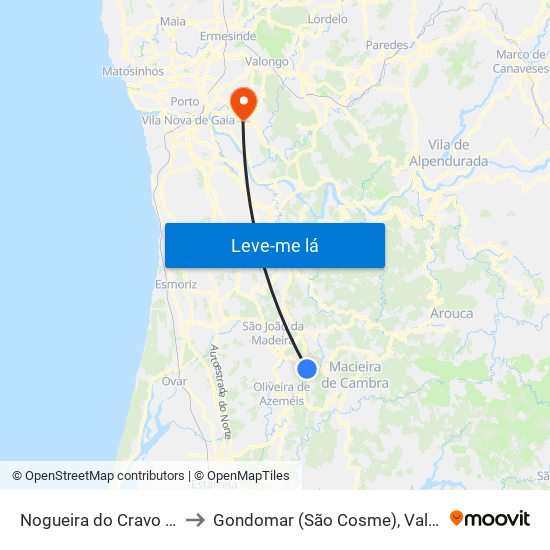 Nogueira do Cravo e Pindelo to Gondomar (São Cosme), Valbom e Jovim map
